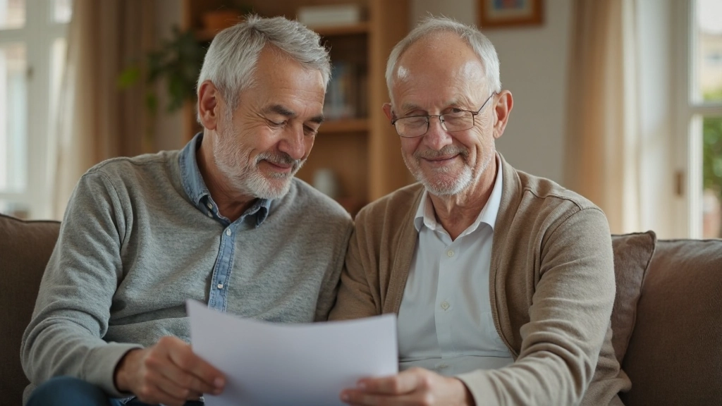 Старший мужчина и женщина планируют пенсионный бюджет с ноутбуком и финансовыми документами