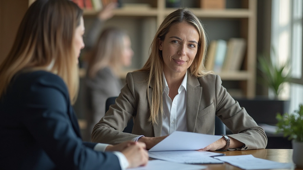 Женщина среднего возраста изучает долгосрочный финансовый план с консультантом